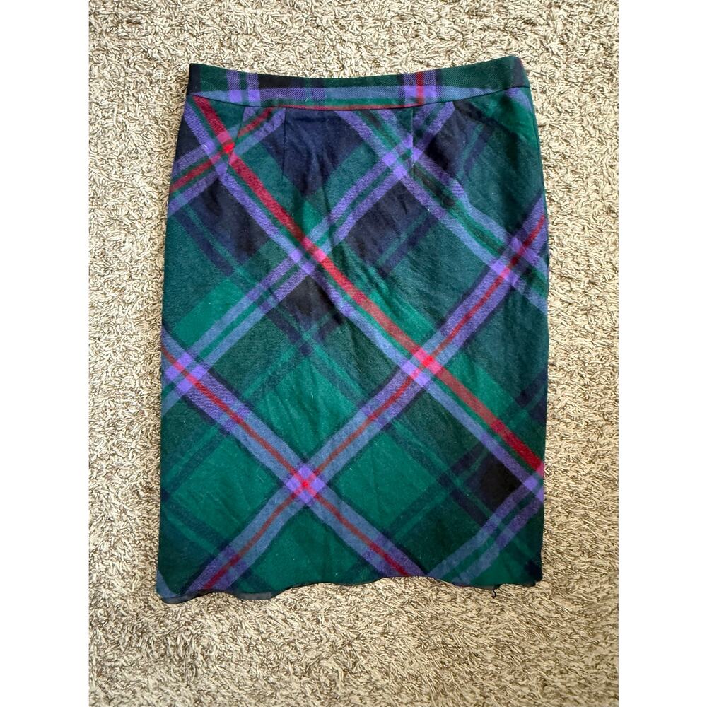 Eddie Bauer Women's Classic Wool Midi Skirt Plaid Size 10 Vintage Green Purple